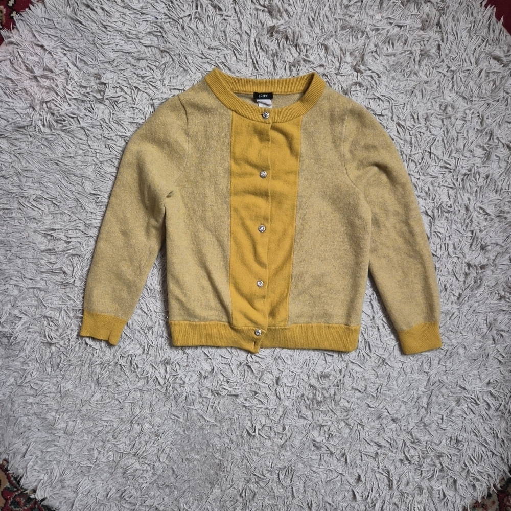 Womens J. Crew Cardigan Sweater Yellow Wool Cashmere Blend Preppy Twee Spring ✨️